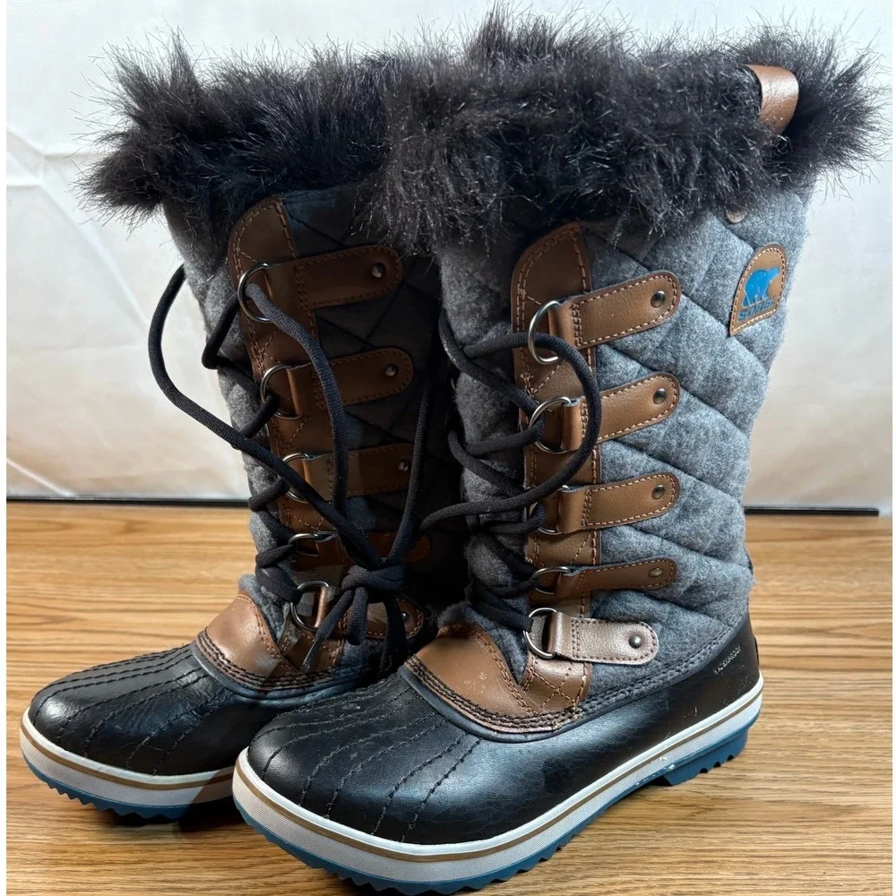 Sorel Tofino Winter Boot Women 8 Gray BLK NL2113-242 Waterproof Quilted Leather